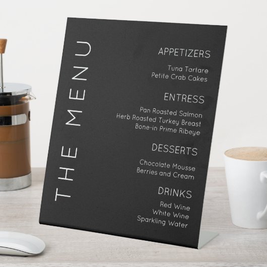 Modern WeddingMenu Sign., Black and White Menu Sig Reclamebord Met Voetstuk (Insitu)