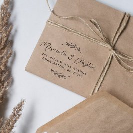 Modern Wedscript & Leaves Return-adres Zelfinktende Stempel