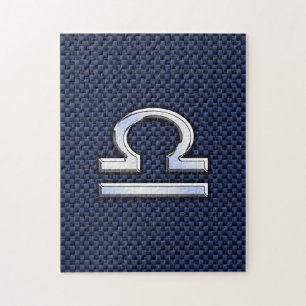 Modern Weegschaal-teken op Navy Blauwe Koolstofvez Legpuzzel