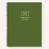 Modern Wekelijks Donker Olijf Groen Monogram Notitieboek (Voorkant)