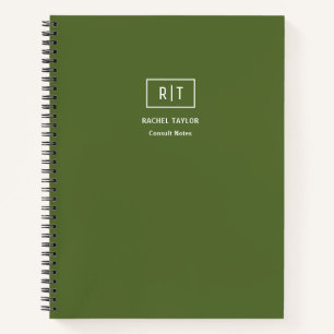 Modern Wekelijks Donker Olijf Groen Monogram Notitieboek