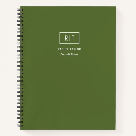 Modern Wekelijks Donker Olijf Groen Monogram Notitieboek (Voorkant)