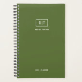 Modern Wekelijks Donker Olijf Groen Monogram Planner (Voorkant)
