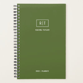 Modern Wekelijks Donker Olijf Groen Monogram Planner
