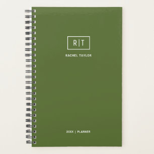 Modern Wekelijks Donker Olijf Groen Monogram Planner