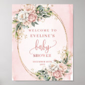 Modern Welcome Blush Pink Flowers Gold Glitter Poster (Voorkant)
