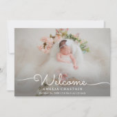Modern Welcome Calligraphy 4 Photo Baby Birth Aankondiging (Voorkant)