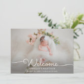 Modern Welcome Calligraphy 4 Photo Baby Birth Aankondiging (Staand voorkant)