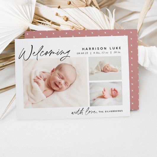 Modern Welcome Drie Foto Birth Aankondiging