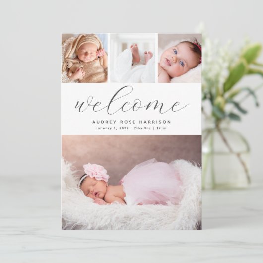 Modern Welcome Photo Collage Birth Aankondiging (Staand voorkant)