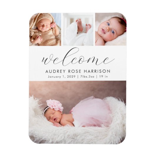 Modern Welcome Photo Collage Birth Magneet (Verticaal)