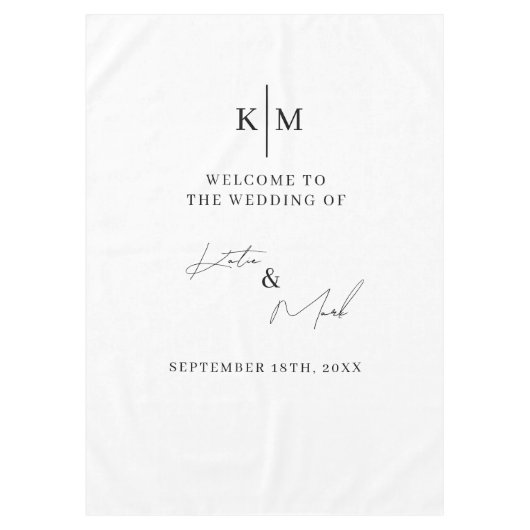 Modern Welcome To Our Wedding Fabric Sign  Tafelkleed (Voorkant)