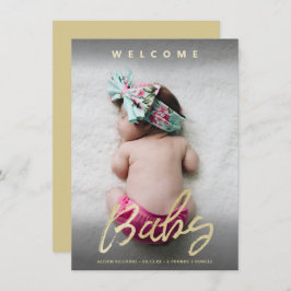 Modern Welkom Baby Gold Script Volledige fotokaart Kaart