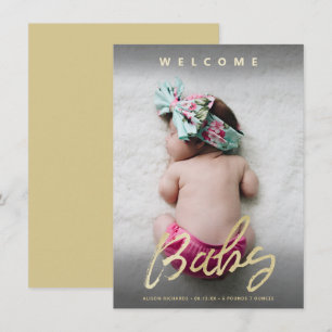 Modern Welkom Baby Gold Script Volledige fotokaart Kaart