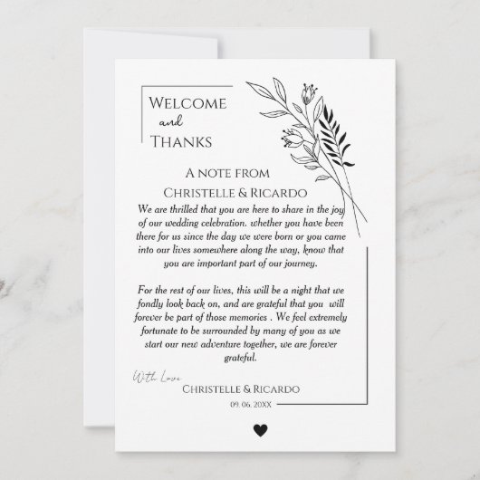 Modern welkom en bedankt je trouwgastentafel (Voorkant)