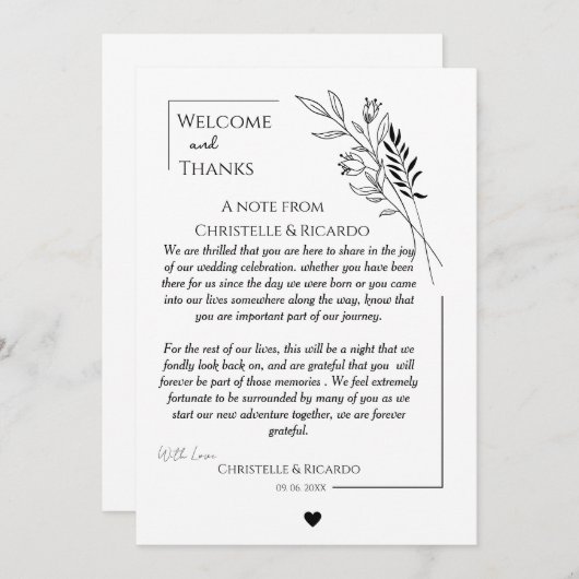Modern welkom en bedankt je trouwgastentafel (Voorkant / Achterkant)