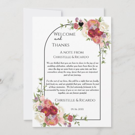 Modern welkom en dank u huwelijksgastafel bedankkaart (Voorkant)