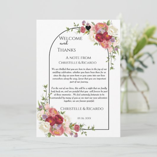 Modern welkom en dank u huwelijksgastafel bedankkaart (Staand voorkant)