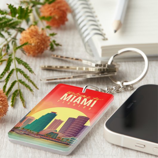 Modern Welkom in Miami Florida Sleutelhanger (Voorkant Rechts)