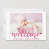 Modern Welkom, nieuw, warm roze baby Aankondiging (Voorkant)