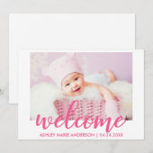 Modern Welkom, nieuw, warm roze baby Aankondiging (Voorkant / Achterkant)