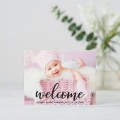Modern welkom nieuwe baby aankondiging (Staand voorkant)