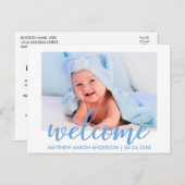 Modern Welkom Nieuwe Baby Boy Aankondiging Blauw (Voorkant / Achterkant)