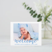 Modern Welkom Nieuwe Baby Boy Aankondiging Blauw (Staand voorkant)