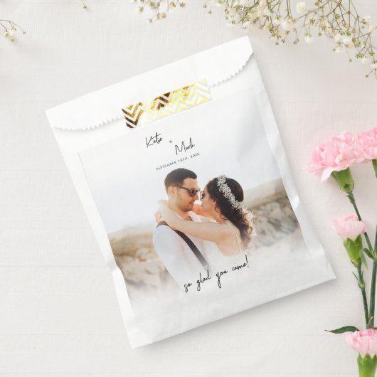 Modern welkom op onze bruiloft bedankzakje (Gezegeld)