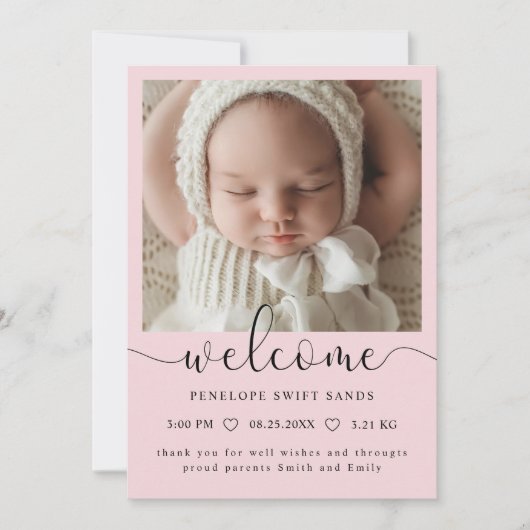 Modern welkomstscript 4 foto geboorte aankondiging (Voorkant)