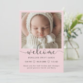 Modern welkomstscript 4 foto geboorte aankondiging (Staand voorkant)