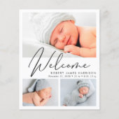 Modern welkomstscript 4 foto geboorte aankondiging (Voorkant)
