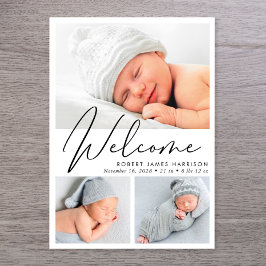 Modern welkomstscript 4 foto geboorte aankondiging