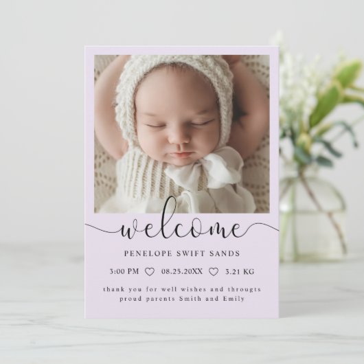 Modern welkomstscript 4 foto geboorte aankondiging (Staand voorkant)