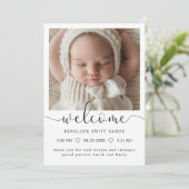 Modern welkomstscript 4 foto geboorte aankondiging (Staand voorkant)