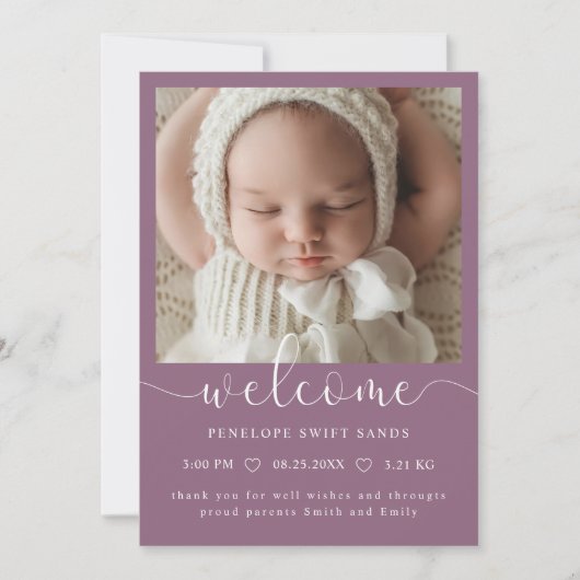 Modern welkomstscript 4 foto geboorte aankondiging (Voorkant)