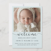 Modern welkomstscript 4 foto geboorte aankondiging (Voorkant)