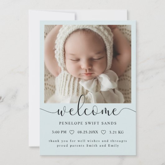 Modern welkomstscript 4 foto geboorte aankondiging (Voorkant)