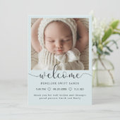 Modern welkomstscript 4 foto geboorte aankondiging (Staand voorkant)