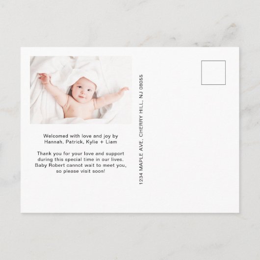 Modern welkomstscript 4 foto geboorte aankondigingskaart (Achterkant)