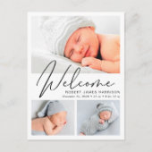 Modern welkomstscript 4 foto geboorte aankondigingskaart (Voorkant)