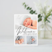 Modern welkomstscript 4 foto geboorte aankondigingskaart (Staand voorkant)