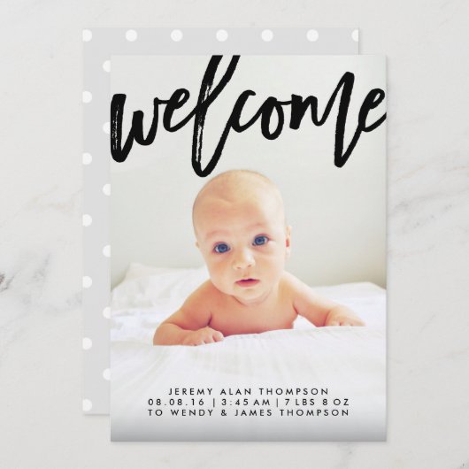 Modern welkomstscript | Aankondiging geboorte foto (Voorkant / Achterkant)