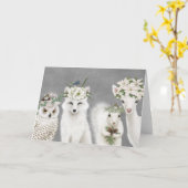 Modern  wenskaart van witte bosdieren kaart (Gele Bloem)