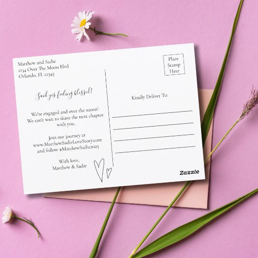 Modern We're Engaged Heart Verloving foto Briefkaart