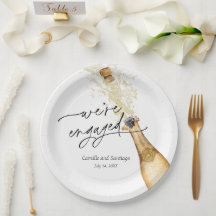 Modern We're Engaged Party Paper Plate