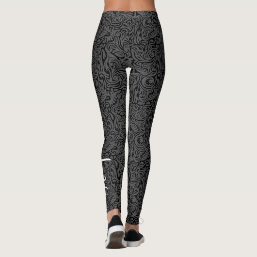 Modern wervelpatroon met zwarte scriptnaam leggings (Achterkant)