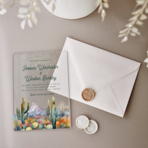 Modern Western Blauwgroen groen woestijncactusland Acryl Uitnodigingen