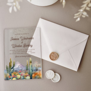 Modern Western bruin woestijncactuslandschap Acryl Uitnodigingen