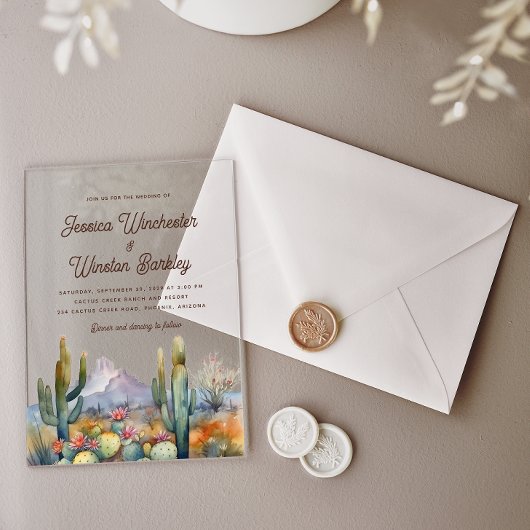 Modern Western bruin woestijncactuslandschap Acryl Uitnodigingen